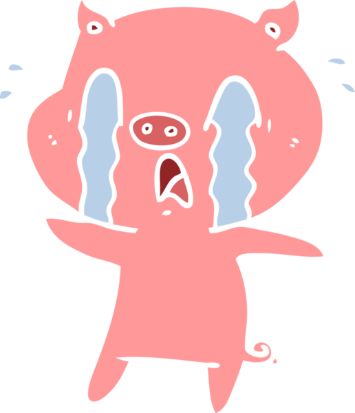 Ağlayan domuz düz renkli çizgi film bir insan tarafından çizildi.