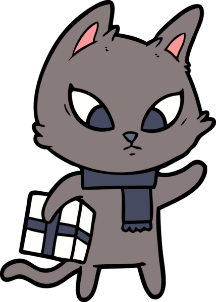 Bir insan tarafından çizilmiş kafası karışmış çizgi film kedisi.