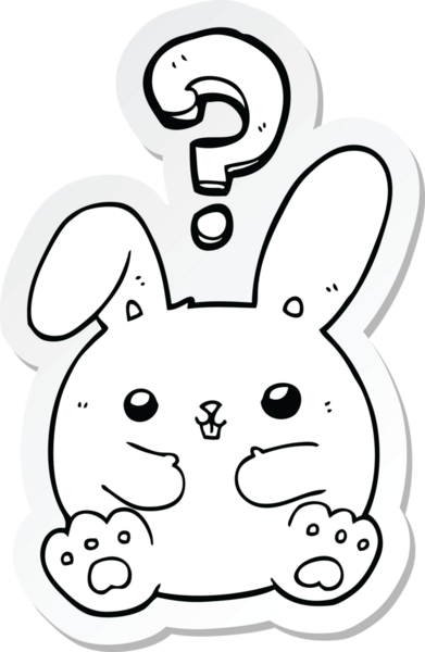 Bir insan tarafından çizilmiş soru işaretli çizgi film tavşanı çıkartması.