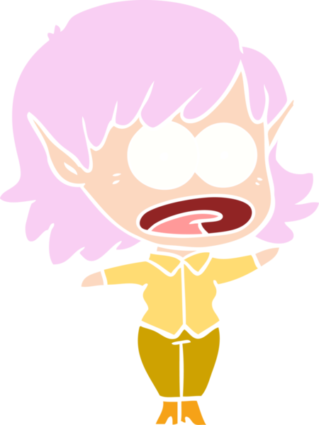 Düz renkli çizgi film bir insan tarafından çizilmiş elf kızı şok etti.