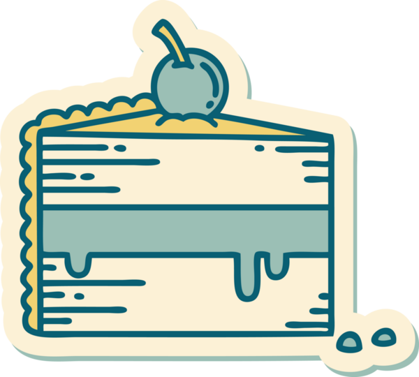 Bir insan tarafından çizilmiş geleneksel bir pasta dilimi şeklinde dövme çıkartması.