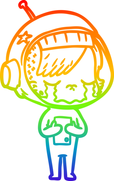 Gökkuşağı gradyan çizgi çizimi bir insan tarafından çizilmiş ağlayan astronot kız