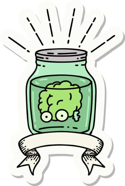 Kavanozda bir insan tarafından çizilmiş dövme stili bir beyin çıkartması.