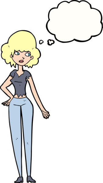 Bir insan tarafından çizilmiş düşünce baloncuğu olan güzel bir kadın.