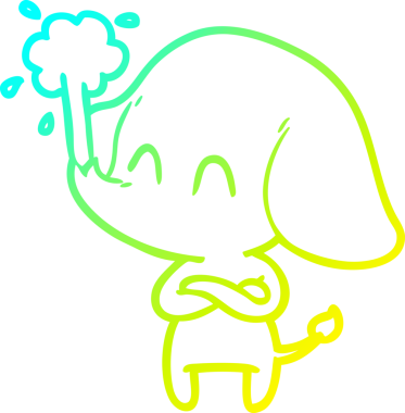 Bir insanın çizdiği suyu püskürten şirin bir filin soğuk eğimli çizgisi.