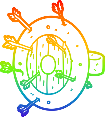 Bir insan tarafından çizilmiş ok dolu bir kalkanın gökkuşağı gradyanı çizimi