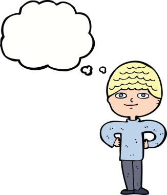 Bir insan tarafından çizilmiş düşünce baloncuğu olan gururlu bir adam.