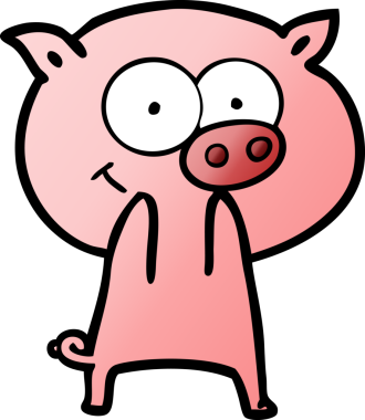 Bir insan tarafından çizilmiş neşeli domuz çizgi filmi.