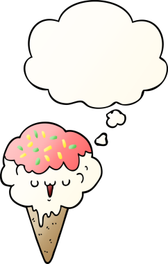 Düşünce baloncuklu çizgi film dondurması bir insan tarafından çizilmiş.