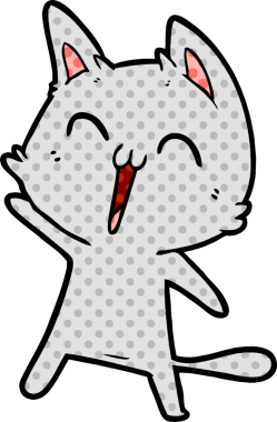 Bir insan tarafından çizilmiş mutlu çizgi film kedisi.