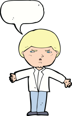 Bir insan tarafından çizilmiş konuşma baloncuğuyla rahatsız bir adam.