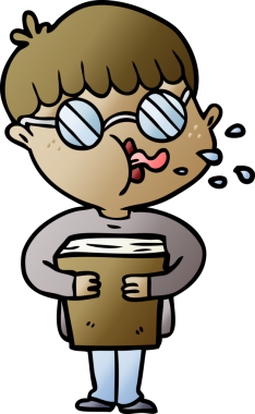 Bir insan tarafından çizilmiş gözlük takan çizgi film çocuğu.