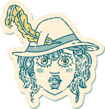 Bir insan tarafından çizilmiş insan ozan karakterinin grunge sticker 'ı.