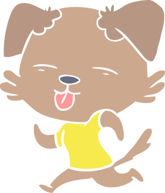 Düz renkli çizgi film. Koşan köpek bir insan tarafından çizilmiş.