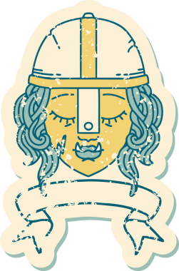 Retro Dövme Biçimli Ork savaşçı yüzü bir insan tarafından çizilmiş pankartıyla