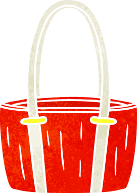 Bir insan tarafından çizilmiş kırmızı büyük bir çantanın retro karikatürü.