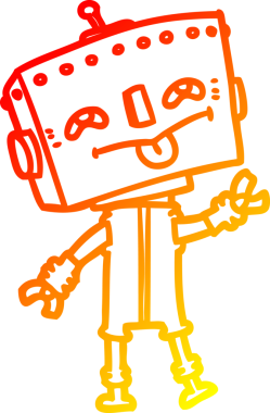 Bir insan tarafından çizilen çizgi film robotunun sıcak çizgi çizimi