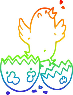 Bir insan tarafından çizilmiş yumurtadan çıkan bir karikatür kuşunun çizimi.