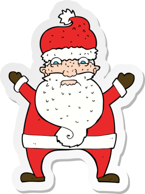 Bir çizgi film çıkartması Noel Baba 'nın bir insan tarafından çizildiğini gösteriyor.