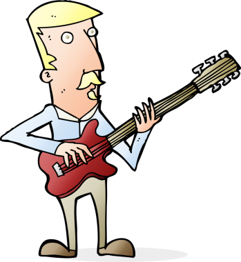 Bir insan tarafından çizilmiş elektro gitar çalan karikatür adamı.