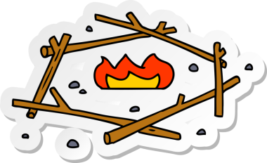 Bir insan tarafından çizilmiş kamp ateşinin el çizimi karikatürü.