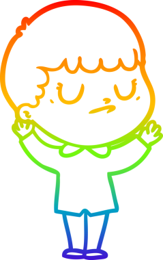 Gökkuşağı gradyan çizgi çizimi bir insan tarafından çizilmiş huysuz bir çocuk