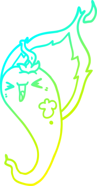 Bir insan tarafından çizilmiş kızgın kırmızı biber çizgi filminin soğuk gradyan çizimi