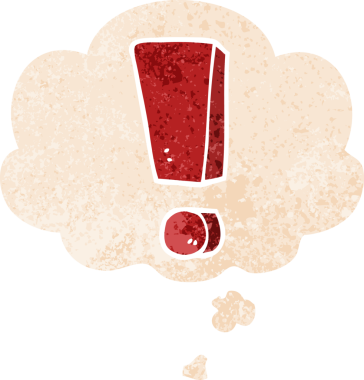 Düşünce baloncuğu ve grunge ile çizgi film ünlem bir insan tarafından çizilmiş sıkıntılı retro dokuma tarzı