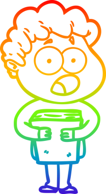 Gökkuşağı gradyan çizgi çizimi Bir insan tarafından çizilmiş şaşırarak nefes nefese bir çizgi film adamı