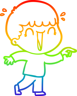 Gökkuşağı gradyan çizimi bir insan tarafından çizilmiş, gülen bir karikatür adamın çizimi