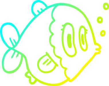 Bir insan tarafından çizilmiş bir karikatür balığının soğuk gradyan çizimi