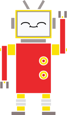 Bir insan tarafından çizilmiş düz renkli bir robot karikatürü