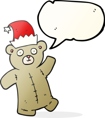 Bir insan tarafından çizilmiş Noel şapkası giyen oyuncak ayı serbest konuşma balonu çizimi