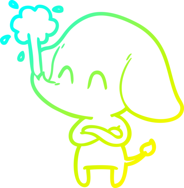 Bir insanın çizdiği suyu püskürten şirin bir filin soğuk eğimli çizgisi.