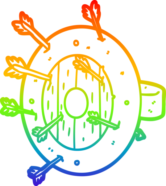 Bir insan tarafından çizilmiş ok dolu bir kalkanın gökkuşağı gradyanı çizimi