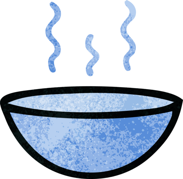 Bir insan tarafından çizilmiş sıcak çorbanın retro grunge desenli karikatürü.