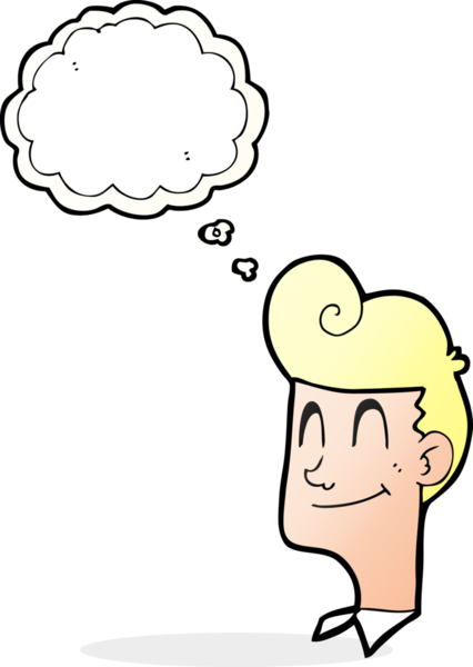 Bir insan tarafından çizilmiş serbest çizilmiş düşünce balonu çizgi filmi gülümseyen adam