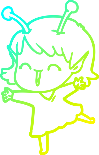 Soğuk gradyan çizgisi, bir insan tarafından çizilmiş gülen uzaylı bir kızın çizimi.