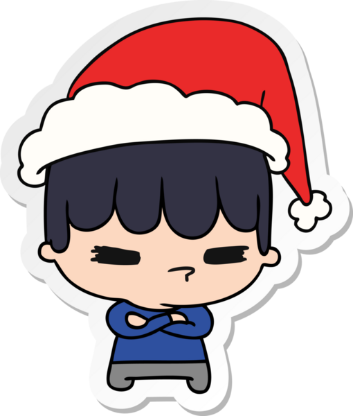 Bir insan tarafından çizilmiş Kawai çocuğunun el çizimi Noel çıkartması.