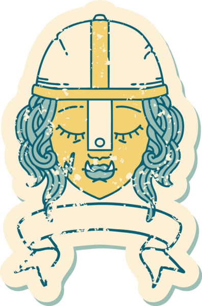 Retro Dövme Biçimli Ork savaşçı yüzü bir insan tarafından çizilmiş pankartıyla