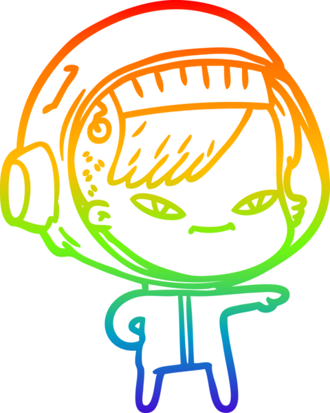 Gökkuşağı gradyan çizgi çizimi bir insan tarafından çizilmiş astronot bir kadın.