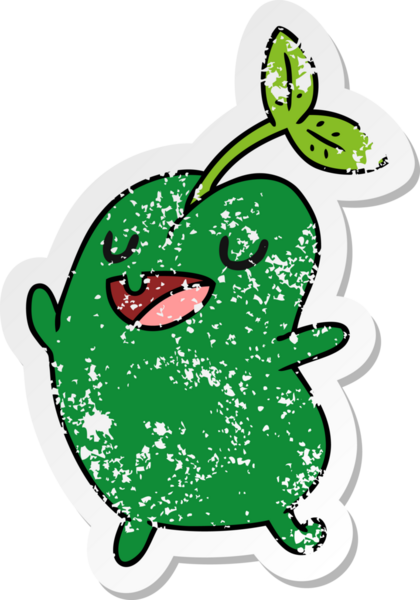 Kederli çıkartma çizimi kawaii sevimli filizlenen fasulye bir insan tarafından çizildi.