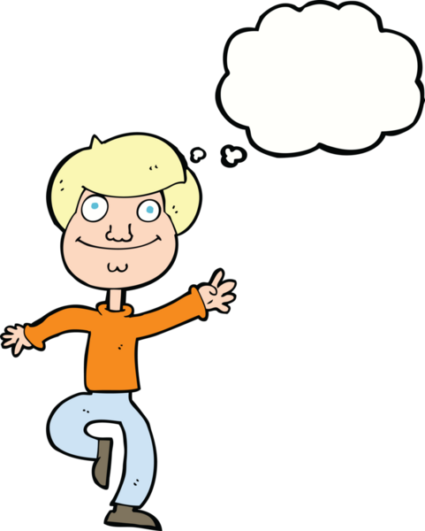 Bir insan tarafından çizilmiş düşünce balonlu çizgi film dansçısı.