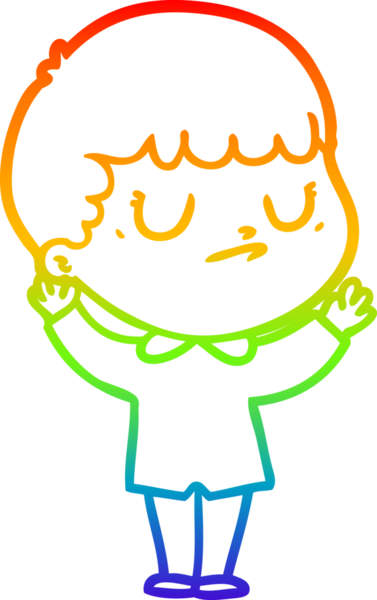 Gökkuşağı gradyan çizgi çizimi bir insan tarafından çizilmiş huysuz bir çocuk