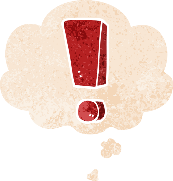 Düşünce baloncuğu ve grunge ile çizgi film ünlem bir insan tarafından çizilmiş sıkıntılı retro dokuma tarzı