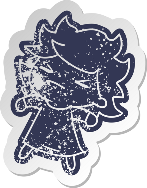 Bir insan tarafından çizilmiş sevimli bir kawai kızının sıkıntılı eski çizgi film çıkartması.