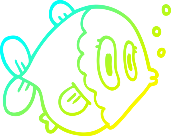 Bir insan tarafından çizilmiş bir karikatür balığının soğuk gradyan çizimi