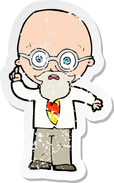 Bir insan tarafından çizilmiş karikatür profesörünün gerilimli çıkartması.