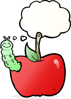 Bir insan tarafından çizilmiş düşünce baloncuklu bir elma.