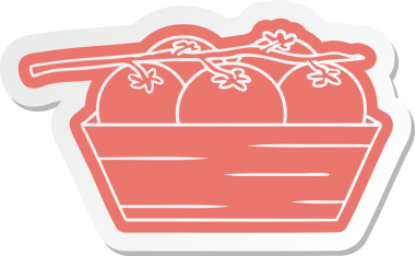 Bir insan tarafından çizilmiş domates kutusunun karikatür etiketi.